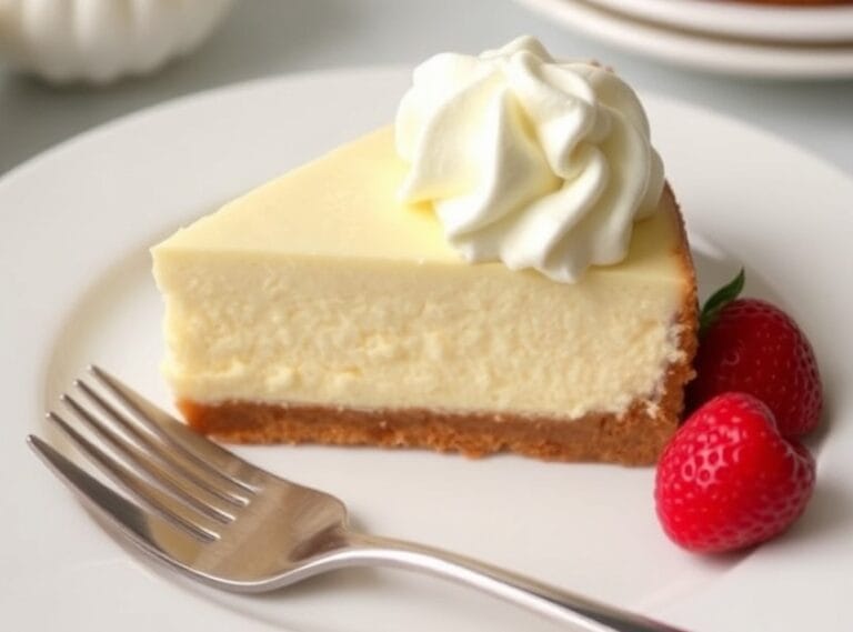 Perfectly smooth Philadelphia cheesecake on a plate