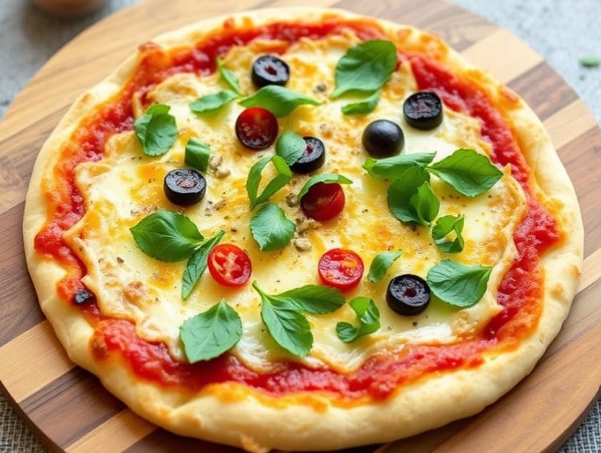 Easy tortilla pizza topped with fresh ingredients