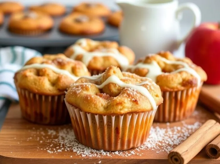 A batch of freshly baked apple-cinnamon French toast muffins cooling on a wire rack.