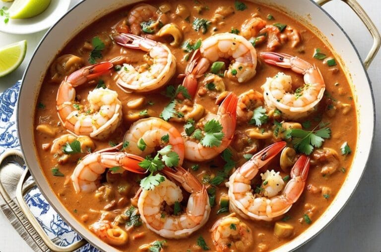Classic shrimp étouffée with a creamy, spicy Cajun sauce served over rice.