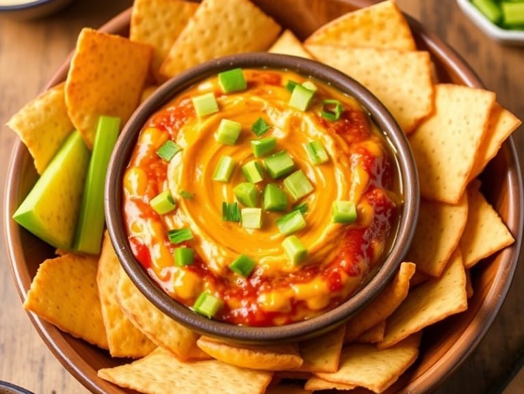 Velveeta and Rotel Dip served in a bowl, garnished with diced tomatoes.