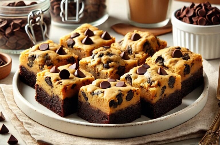 A close-up shot of freshly baked crookies with a gooey brownie base and golden cookie dough top, perfect for dessert. Crookie Recipe
