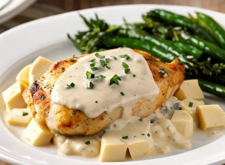 Marry Me Chicken served on a plate with a creamy sauce and garnished with fresh herbs.