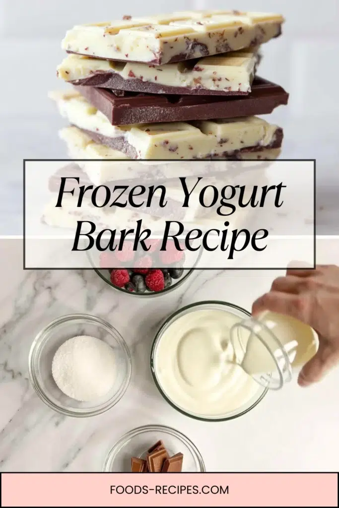 "Frozen yogurt bark recipe with white chocolate, fresh berries, and yogurt – easy healthy dessert"