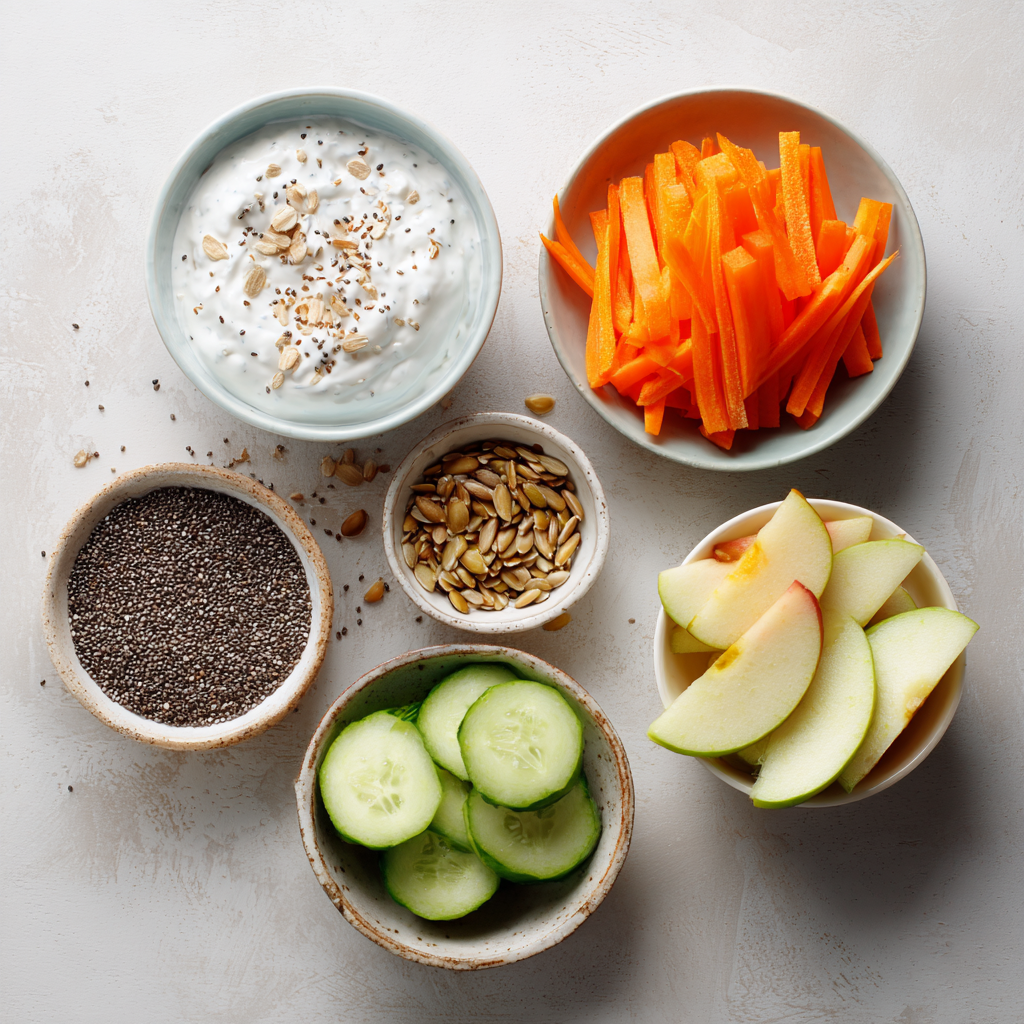 ingredients for healthy seed snack bowl