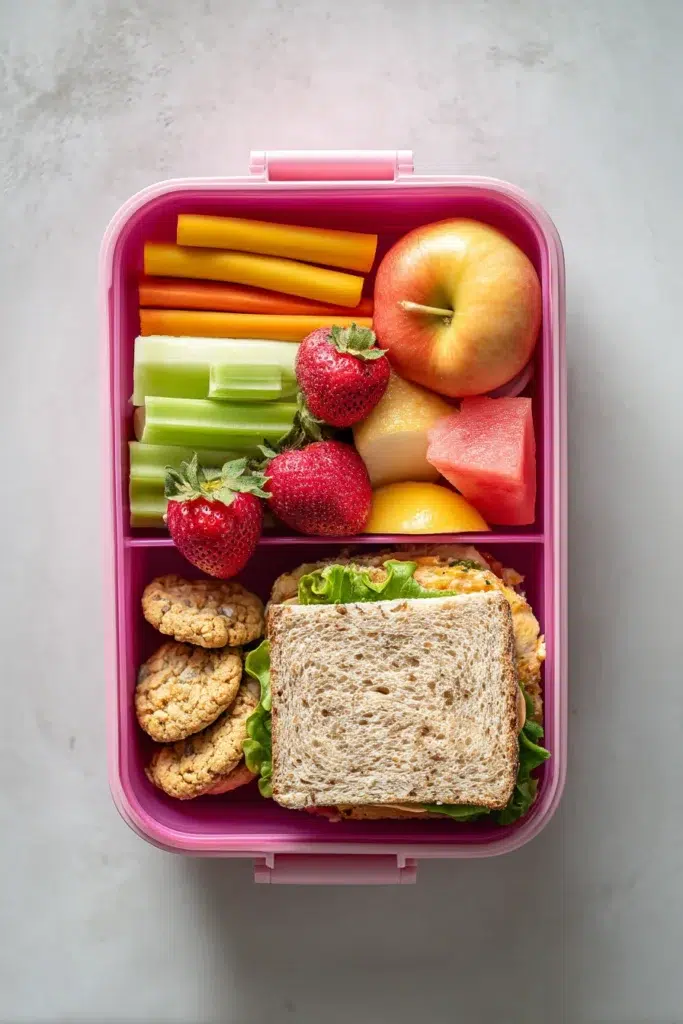 Overlay text: “5 Healthy Lunchbox Ideas” in bold modern font; warm tones highlighting textures; add a playful lunchbox graphic in corner for Pinterest appeal.