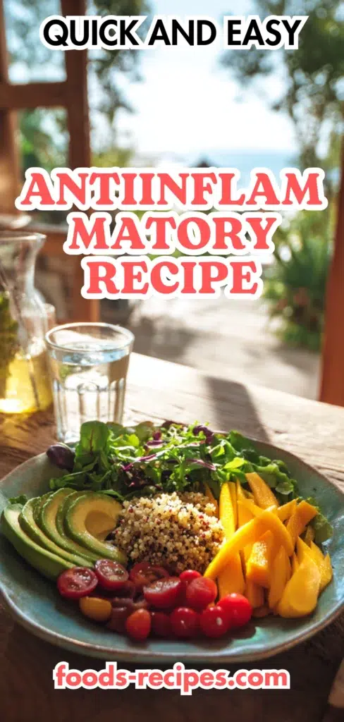 Anti-Inflammatory Meals: Eat to Support Your Body Naturally 1 A vibrant anti-inflammatory recipe plate served outdoors with fresh greens, grilled vegetables, and herbal iced tea on a rustic wooden table.