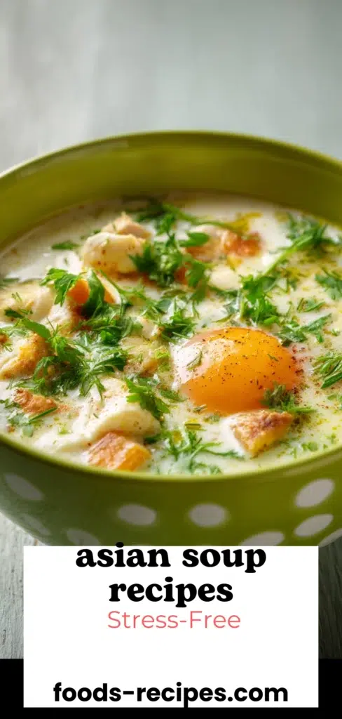 Asian Soup Recipes: Stress-Free, Fast & Flavorful 1 Asian soup with egg, herbs, and vegetables in a green bowl – comforting and healthy recipe idea