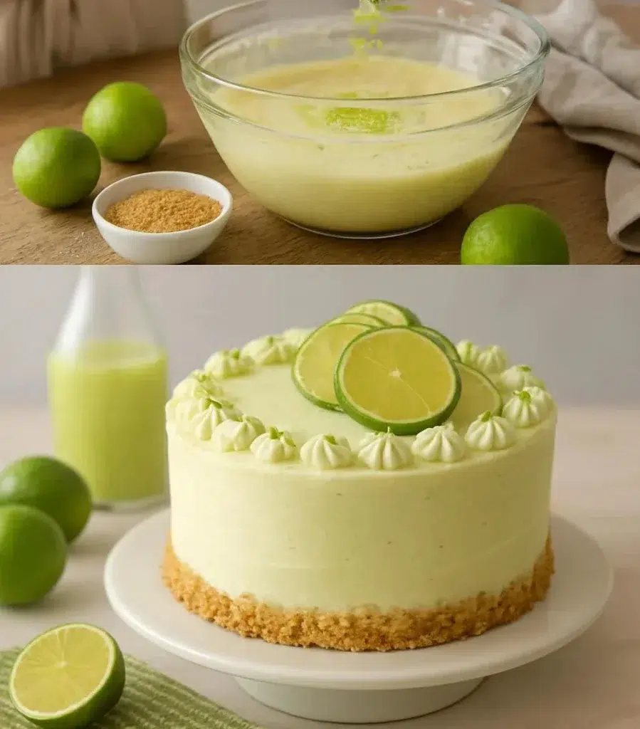 Delicious homemade Key Lime Cake topped with creamy icing and zest