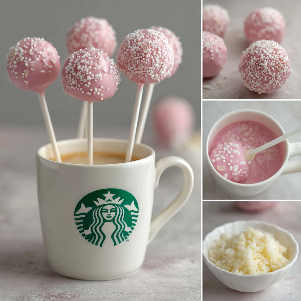 Make Starbucks copycat Birthday Cake Pops at home with a simple vanilla cake “dough,” a smooth pink candy coating,