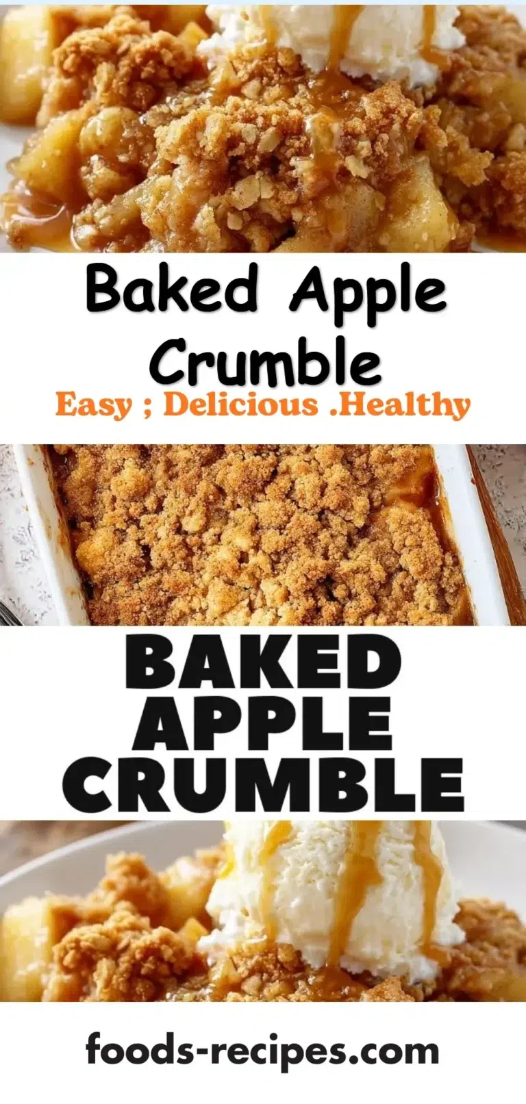 Delicious baked apple crumble served in a dish with a golden topping