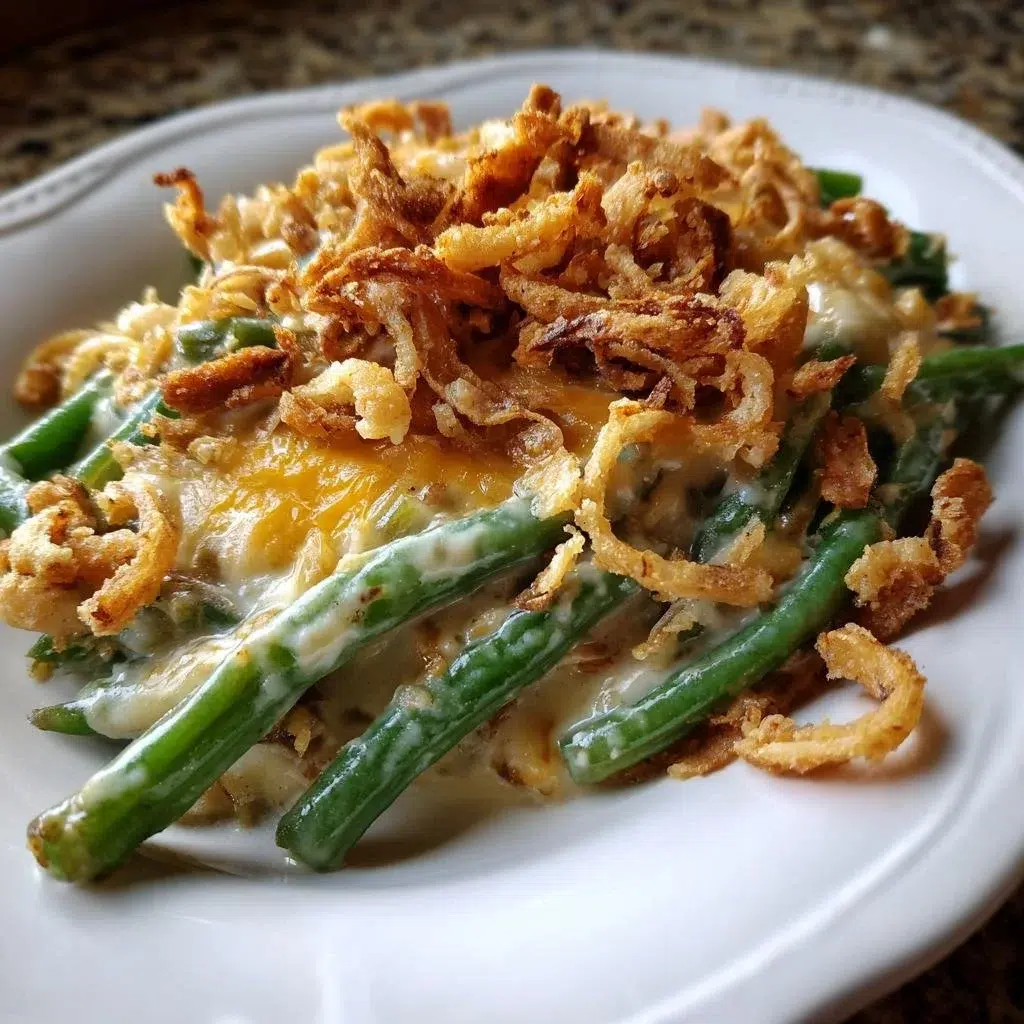 Campbell's Classic Green Bean Casserole 1 Campbell's classic green bean casserole served in a baking dish