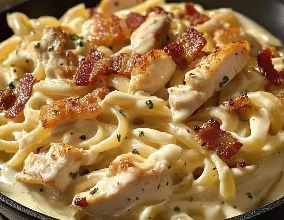 Chicken Bacon Ranch Pasta 10 Delicious Chicken Bacon Ranch Pasta served in a creamy sauce