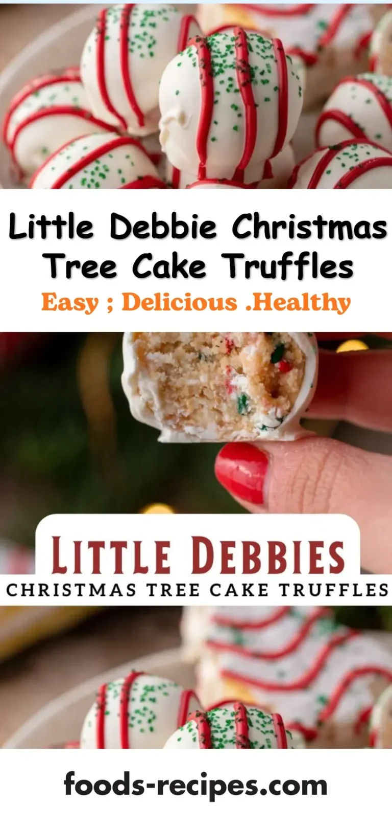 Little Debbie Christmas Tree Cake Truffles displayed on a festive holiday platter.