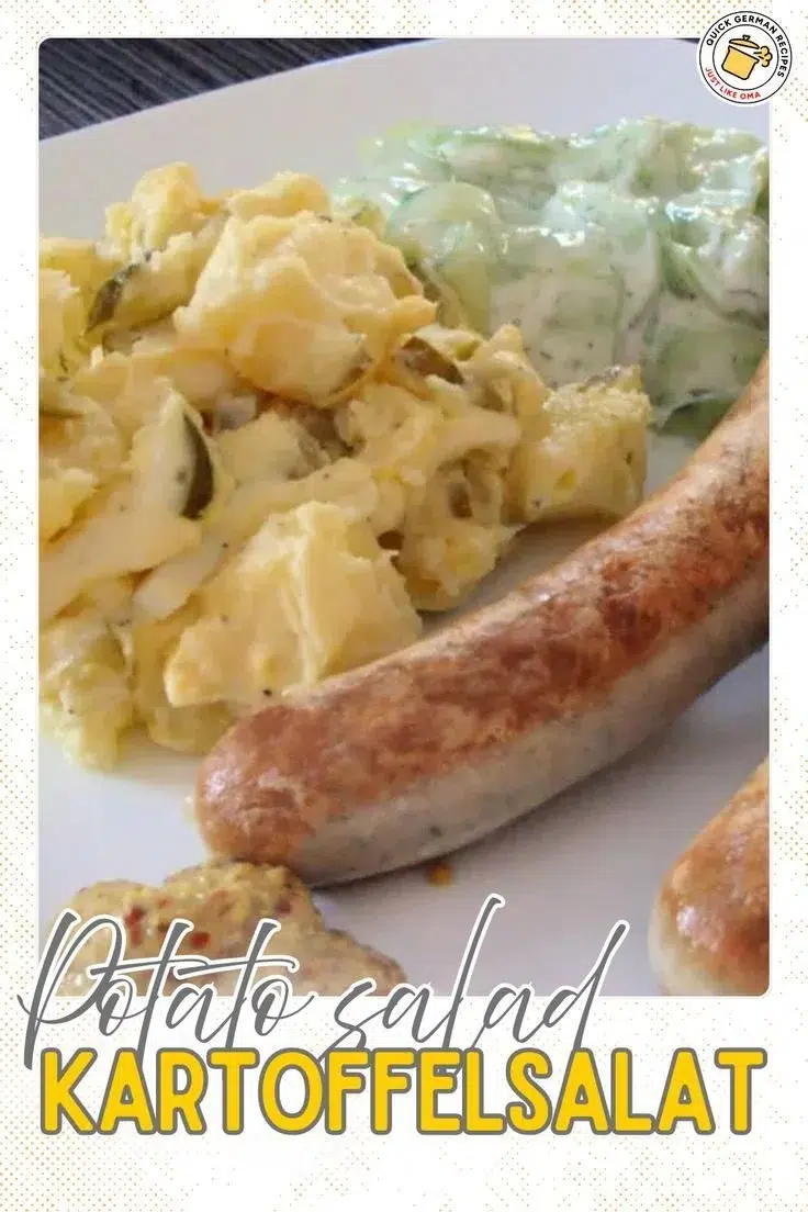 Traditional Northern German Potato Salad served in a bowl, garnished with fresh herbs.