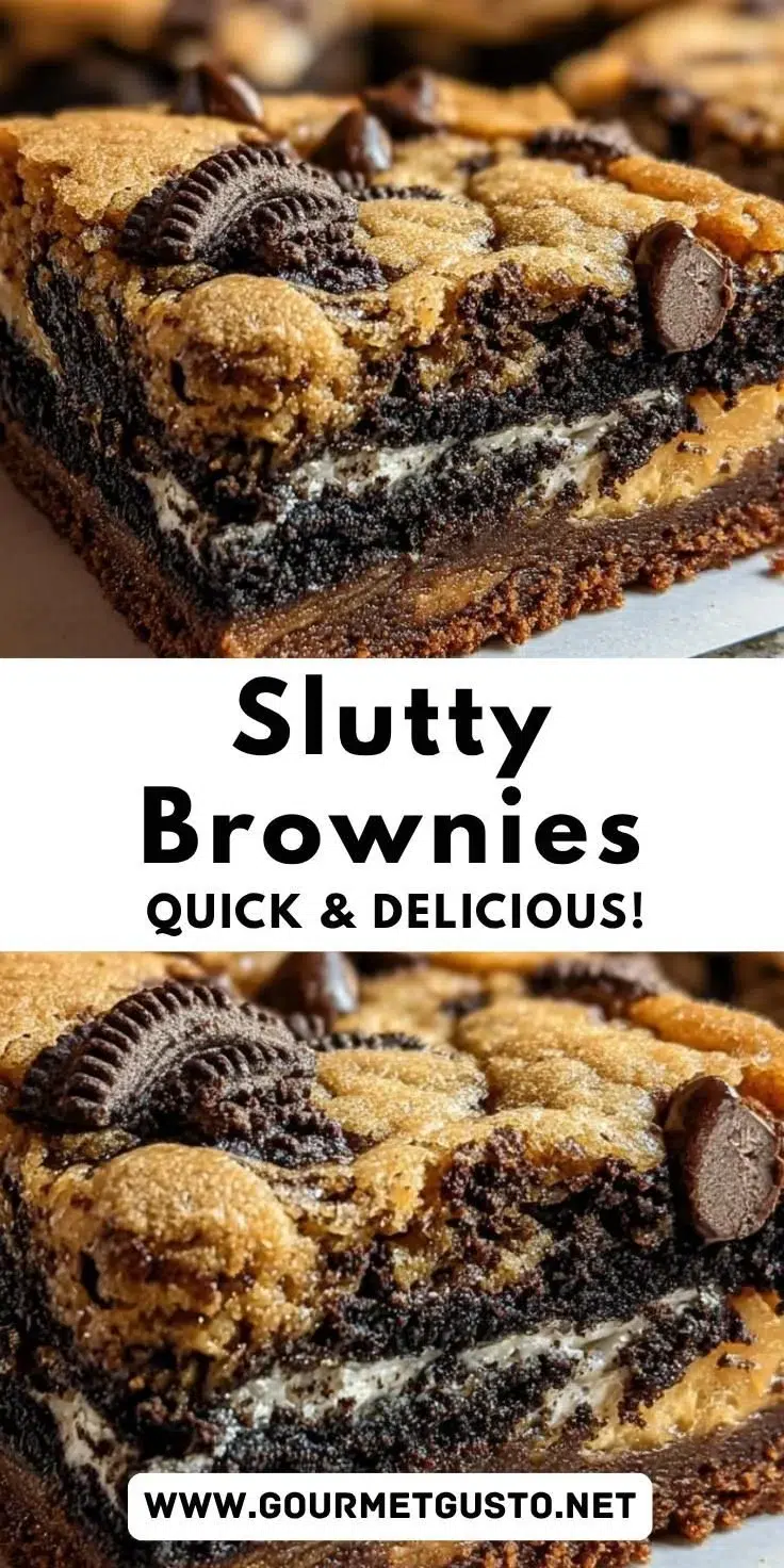 Deliciously layered slutty brownies with cookie dough and Oreos.