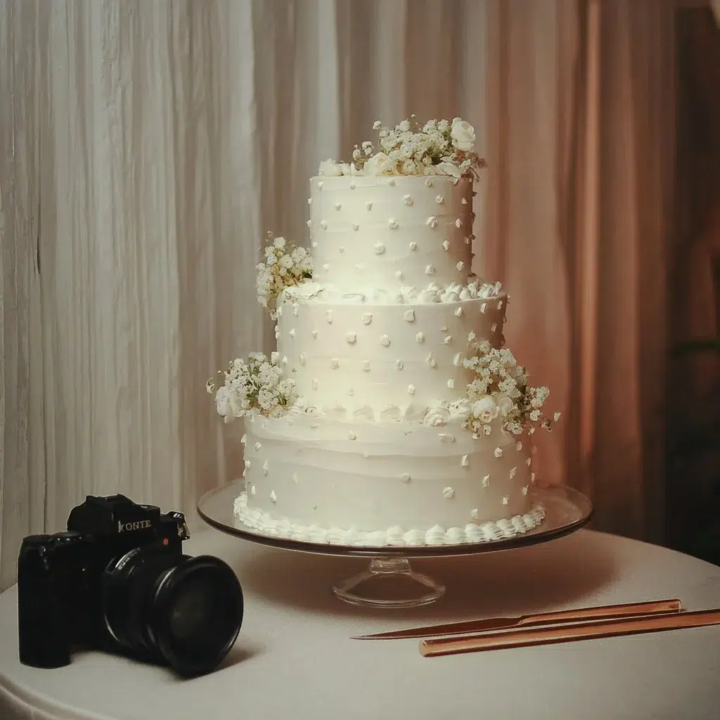 Elegant white three-tier wedding cake for a beautiful celebration