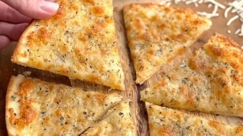 Air Fryer Cheesy Tortilla Garlic Bread with melted cheese and garlic seasoning