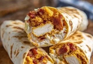 Air Fryer Chicken Bacon Ranch Wraps 2 Air Fryer Chicken Bacon Ranch Wraps with lettuce, bacon, and ranch dressing