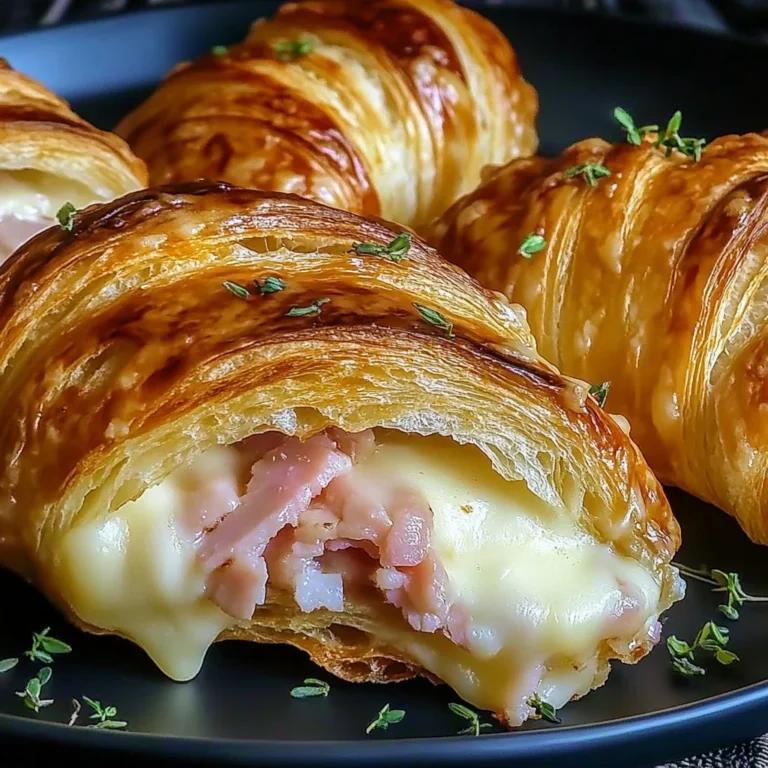Air fryer ham cheese croissants with a golden crust and melted cheese