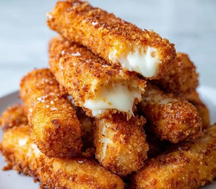 Crispy air fryer mozzarella sticks served with marinara sauce