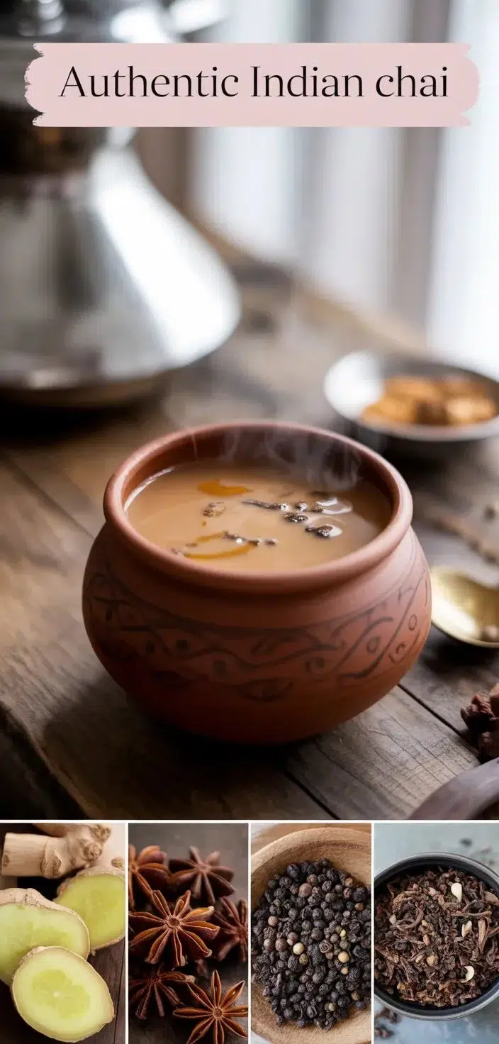 A steaming cup of authentic homemade Indian Chai Tea with spices