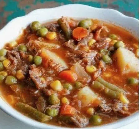 A warm bowl of delicious crockpot soup ready for fall dining.
