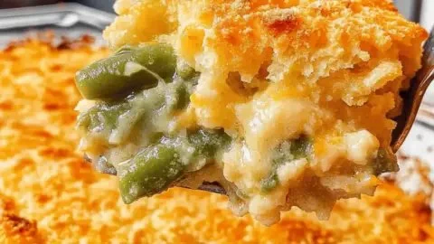 Delicious Cheddar Bay Green Bean Casserole with creamy sauce and crispy topping