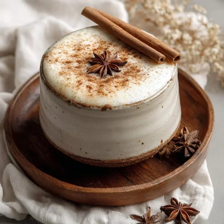 Delicious Coconut Chai in a cup with spices and coconut flakes on top