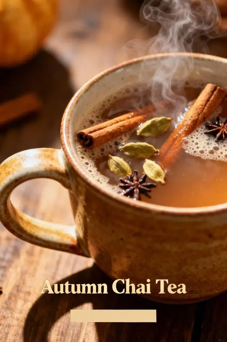 Cup of cozy chai tea with spices and steam, perfect for relaxation