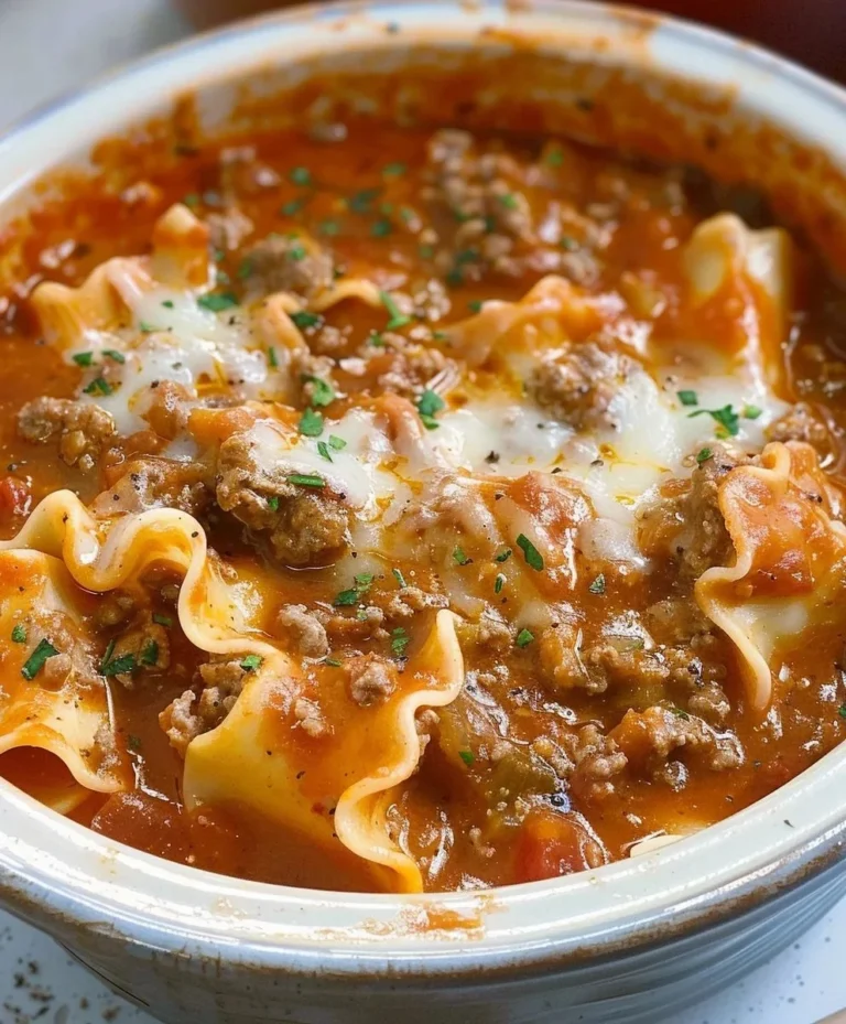 Bowl of Crockpot Lasagna Soup, a delicious twist on classic Italian lasagna