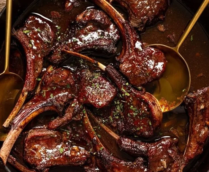 Delicious fancy pomegranate lamb chops garnished and ready to serve