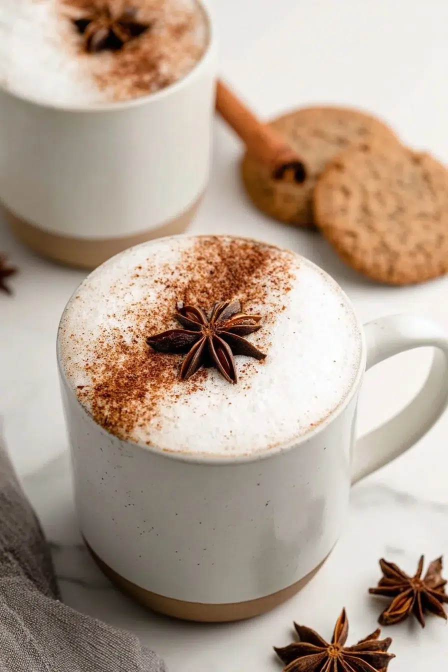 Homemade chai latte with spices in a cozy mug