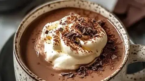 Delicious cup of French hot chocolate topped with whipped cream