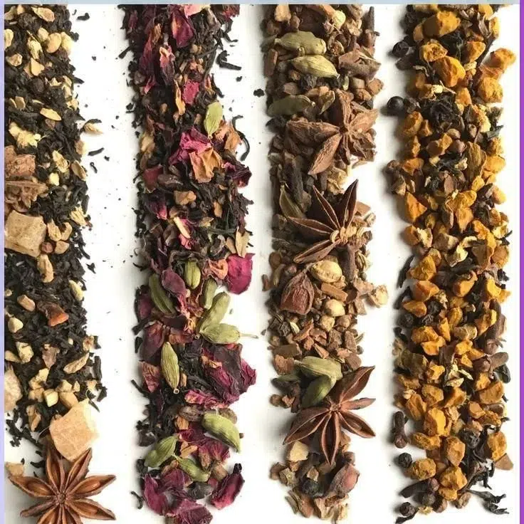 A variety of chai cups showcasing different styles and flavors of chai tea.