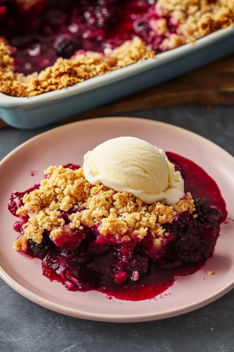 Delicious berry apple crumble dessert by Jamie Oliver served in a dish