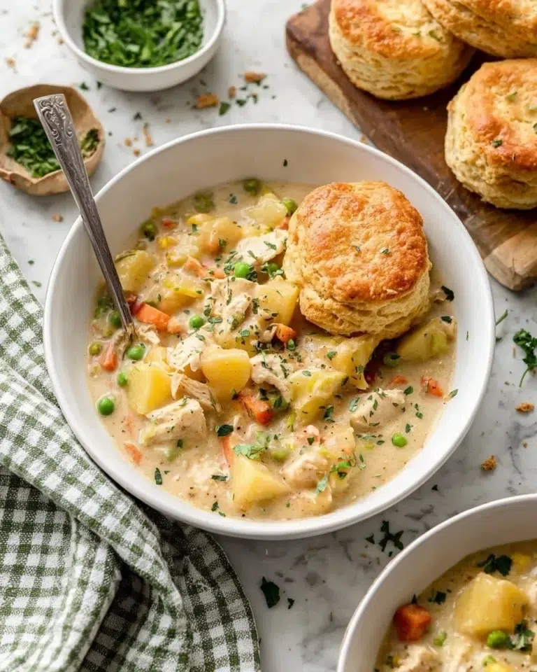 Delicious low cooker chicken pot pie soup in a bowl