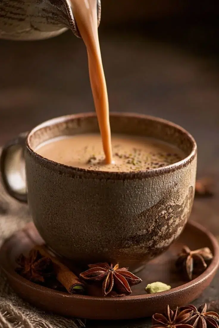 Cup of Smoky Spiced Tea with aromatic spices and steam rising