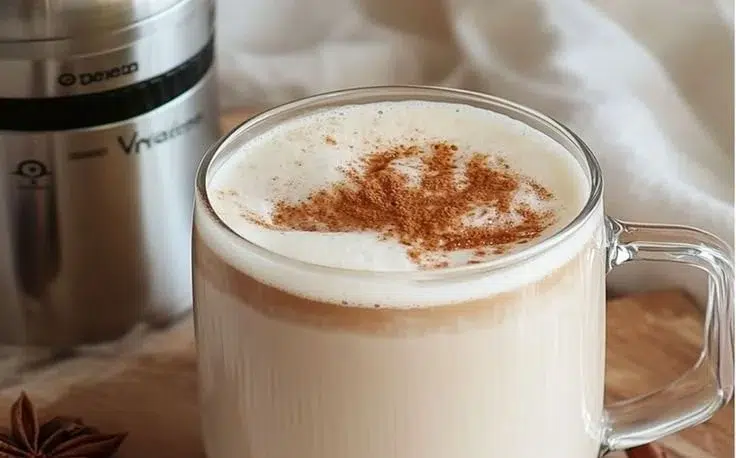 Cup of spiced vanilla chai tea with aromatic spices and herbs