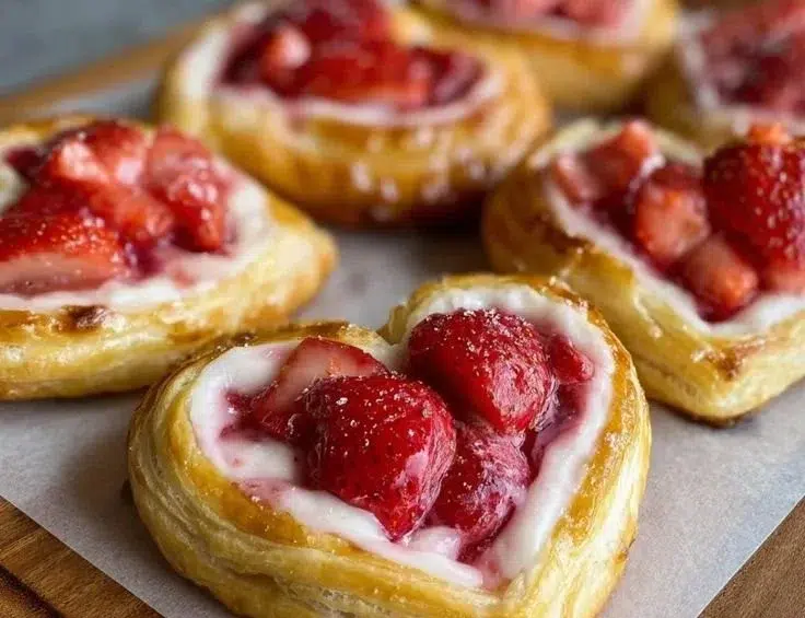 Delicious strawberry cream cheese heart danishes on a plate