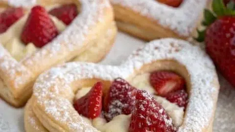 Homemade Strawberry Puff Pastry Danishes topped with fresh strawberries