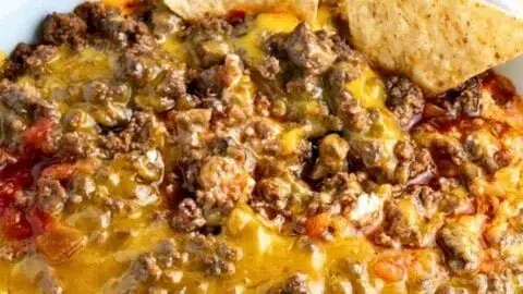 Delicious 5-ingredient football dip garnished and ready to serve.