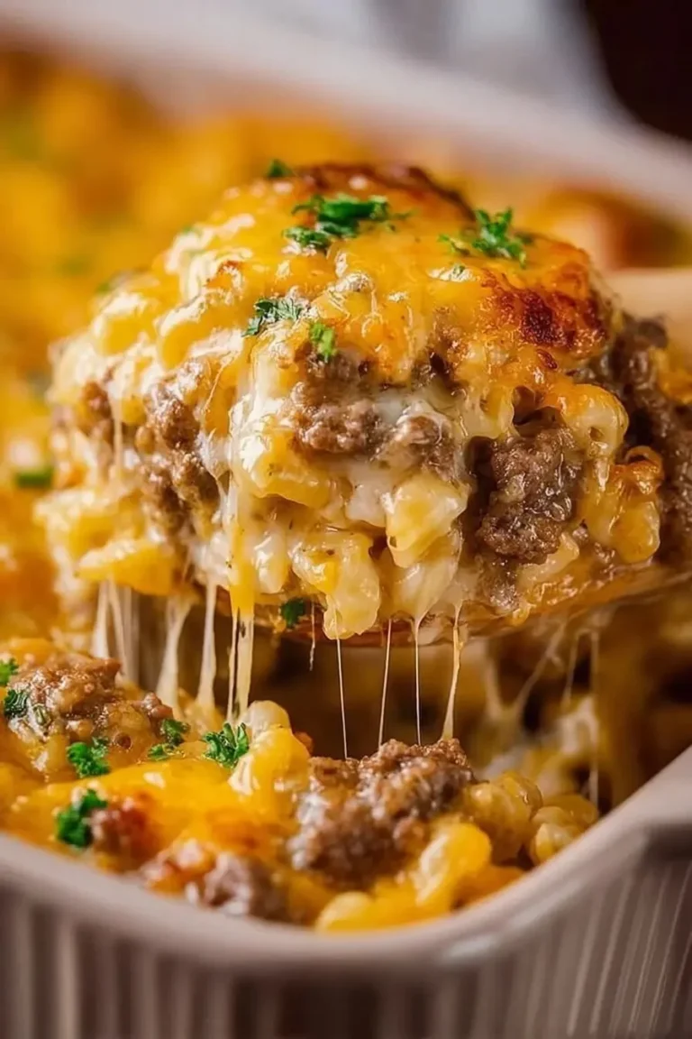 Easy 5-ingredient cheesy beef casserole ready for family dinner