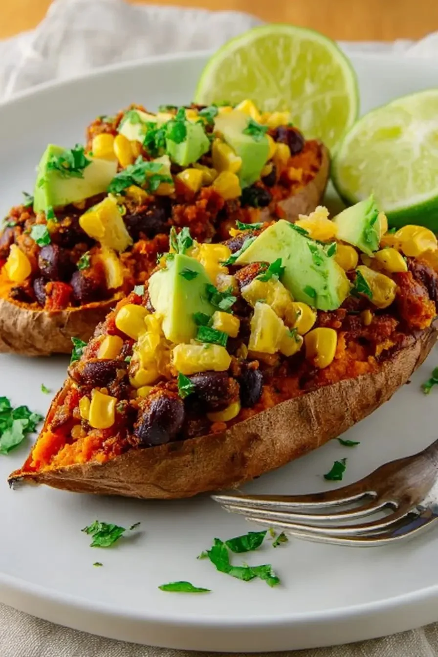 Delicious Mexican stuffed sweet potatoes topped with flavorful ingredients