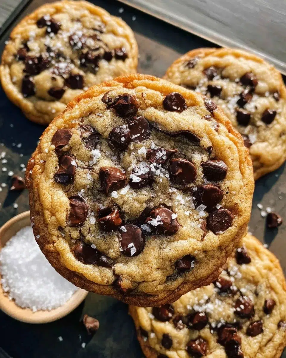 Freshly baked chocolate chip cookies on a cooling rack