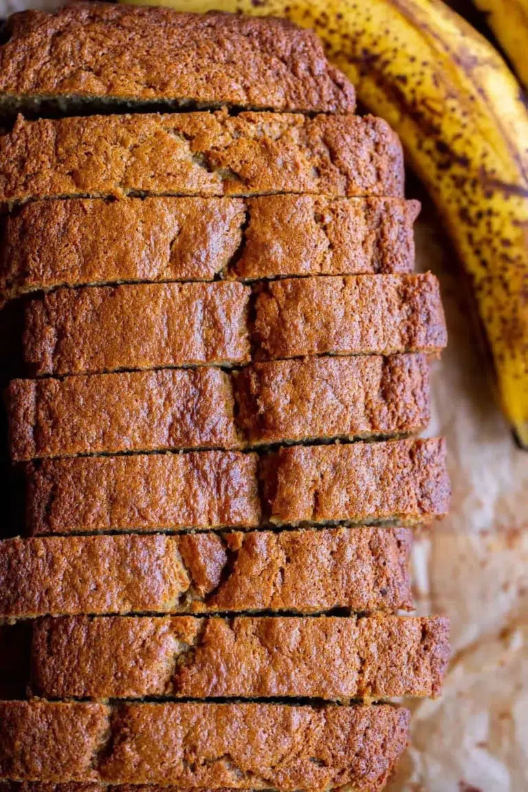 Deliciously moist banana bread loaf freshly baked