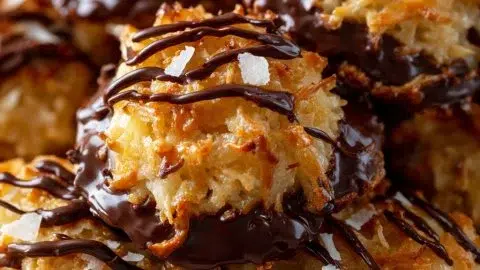 Delicious no bake Samoa cookies with chocolate, caramel, and coconut topping