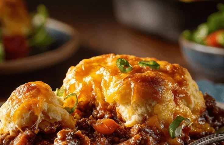 Delicious Sloppy Joe Biscuit Casserole served in a baking dish