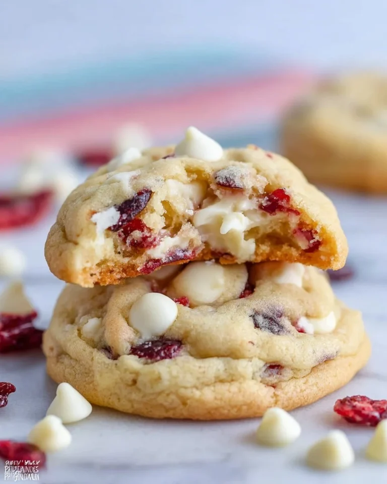 Homemade white chocolate cranberry cookies on a baking tray