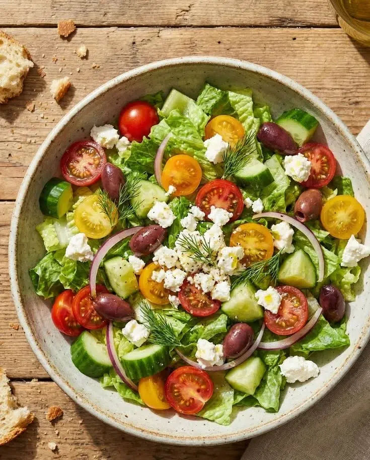 A vibrant bowl of spring salad loaded with fresh vegetables and herbs.